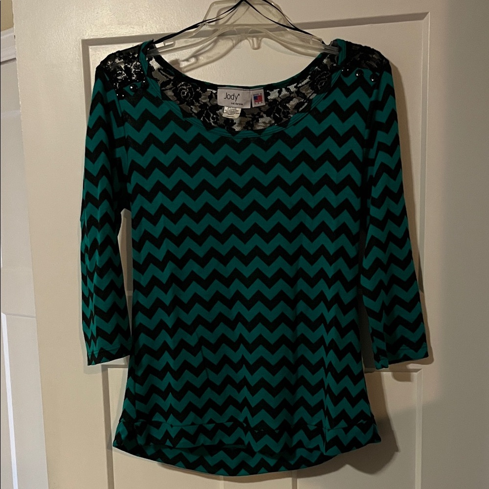 Jody Teal and Black Chevron Women's Blouse